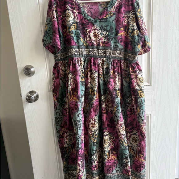 Only Necessities - Women's Purple and Green Floral Midi Dress - Picture 1 of 3